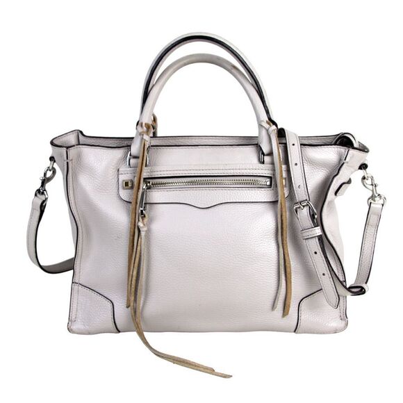 Rebecca Minkoff LIGHT GRAY GENUINE LEATHER SATCHEL SHOULDER BAG X-BODY HANDBAG - Picture 1 of 16